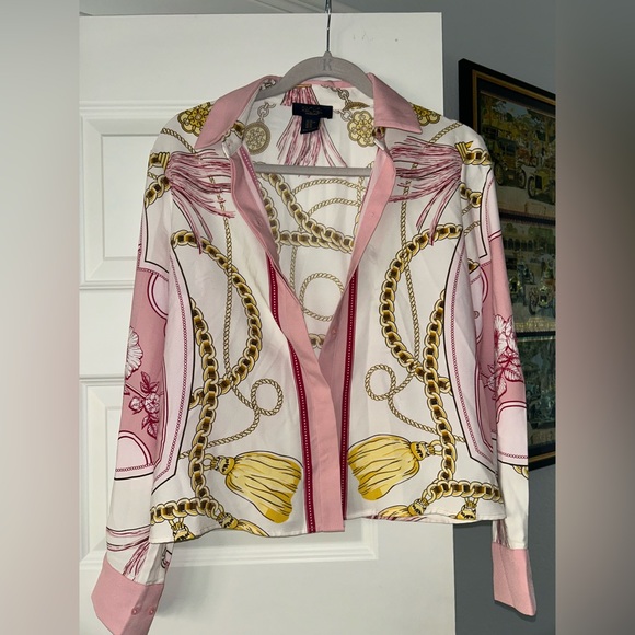 RACHEL Rachel Roy Pink and Gold Button Down Shirt - Picture 1 of 3